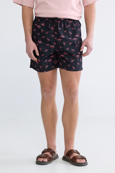 LC WAIKIKI, Pantaloni scurti de baie cu chiloti interiori de plasa si model, Negru/Roz