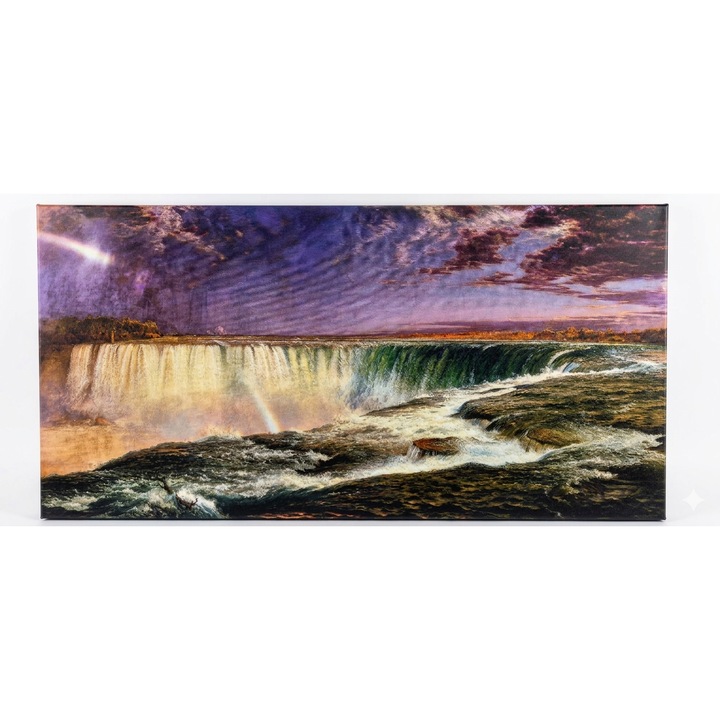 Tablou mare pe panza, print vintage, cascada curcubeu, 50x100cm