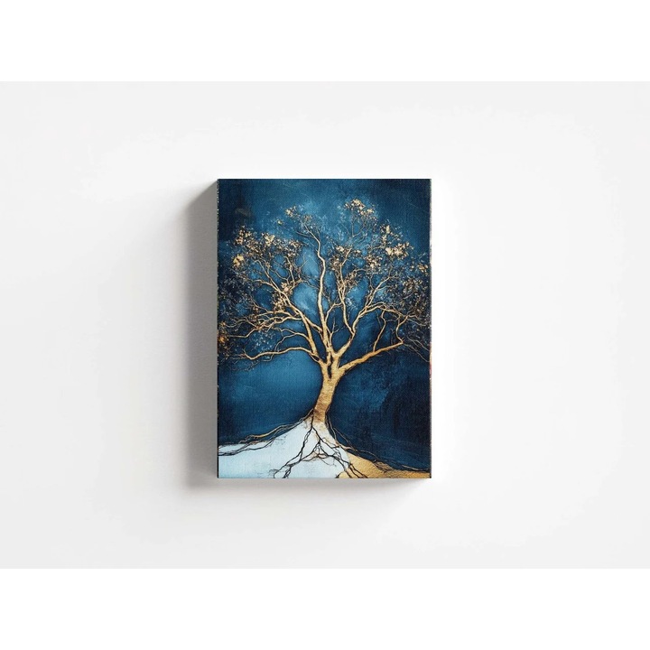 Tablou decorativ Karll Re-Bloom, copac, albastru/auriu, 60x90cm