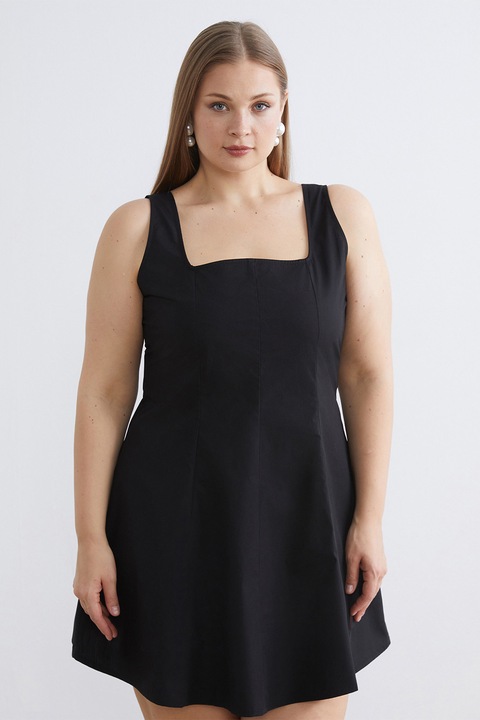 LC WAIKIKI, Rochie mini evazata cu decolteu patrat, Negru