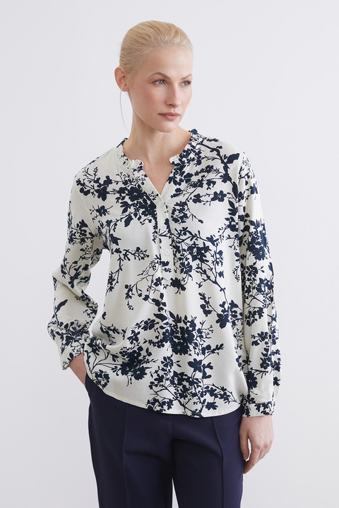 LC WAIKIKI, Camasa lejera cu model floral, Albastru ultramarin/Alb optic