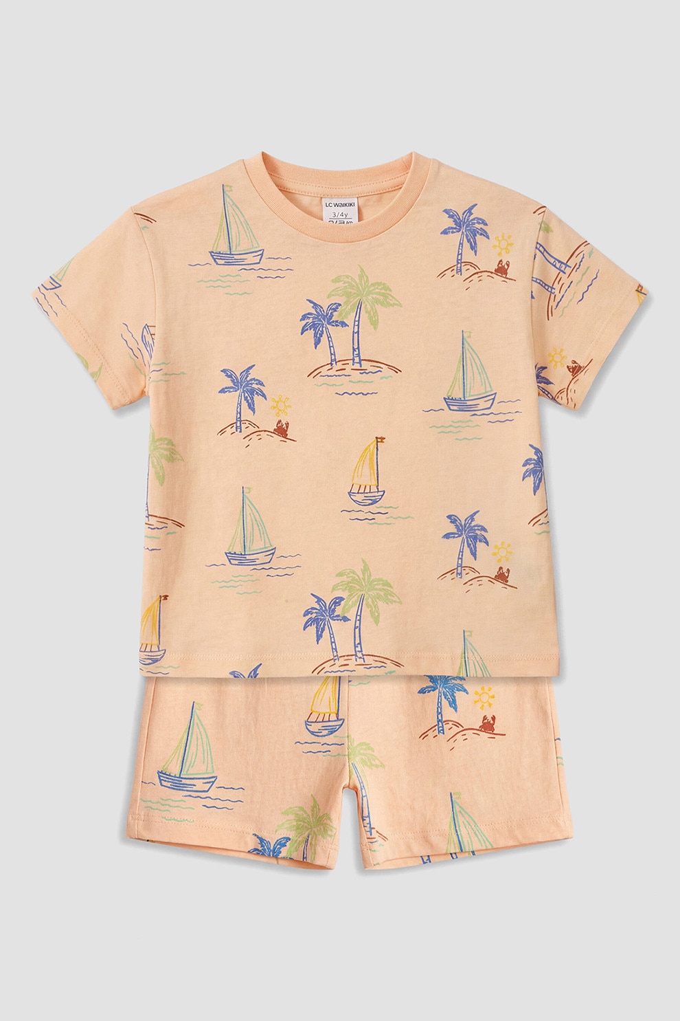 トップス K LC WAIKIKI, Set de tricou si pantaloni scurti cu model tropical