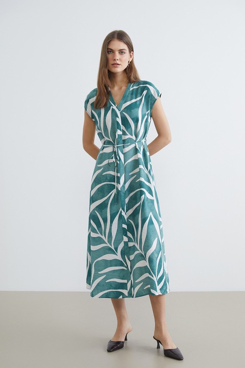 LC WAIKIKI, Rochie midi cu nasturi, Alb optic/Verde persan, 38