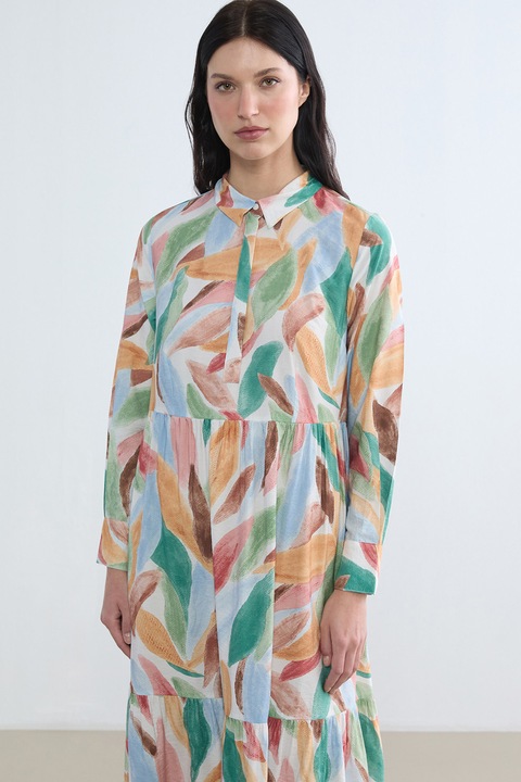 LC WAIKIKI, Rochie cu imprimeu si model stratificat, Verde/Portocaliu pal/Albastru azur