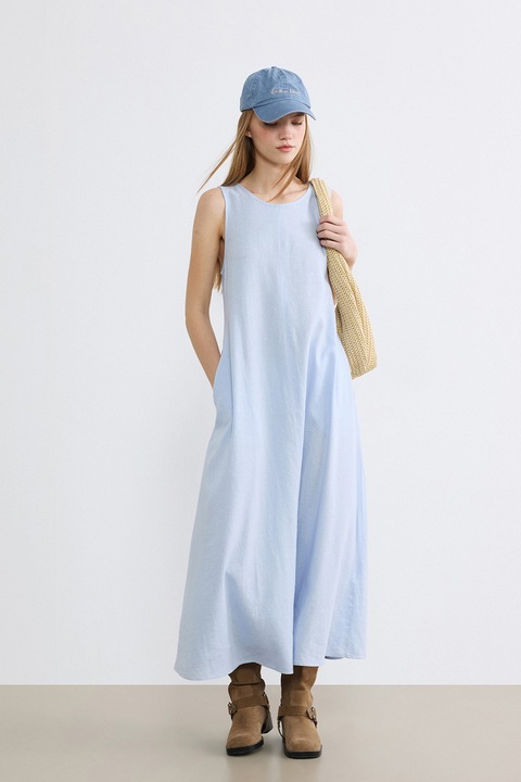 LC WAIKIKI, Rochie din amestec de in fara maneci, Albastru azur