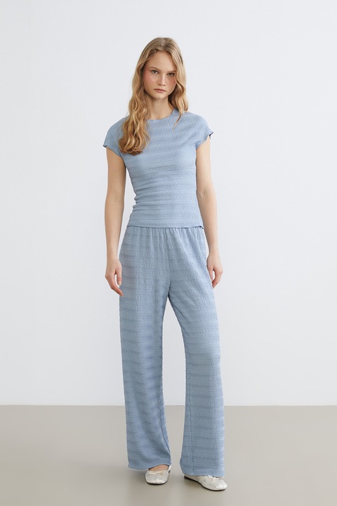 LC WAIKIKI, Pantaloni texturati cu croiala ampla, Albastru prafuit