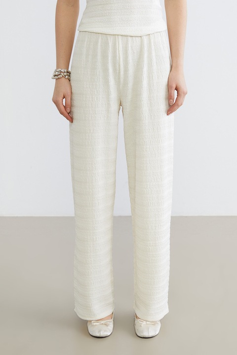 LC WAIKIKI, Pantaloni texturati cu croiala ampla, Alb murdar