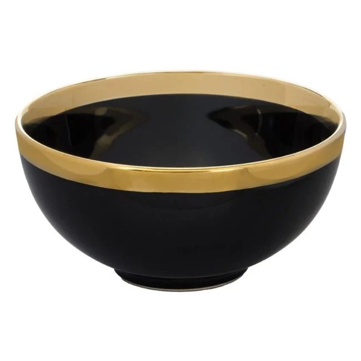 Bol ceramic negru cu margine aurie 520ml elegant