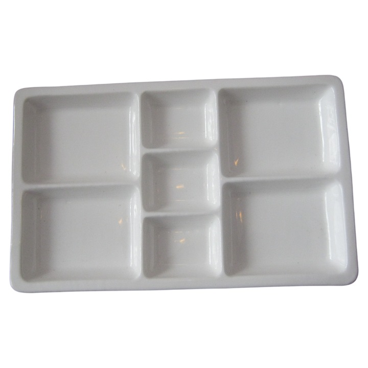 Tava cu 7 compartimente pentru amestecat culorile, 24.2 x 15 m, ceramica, alb