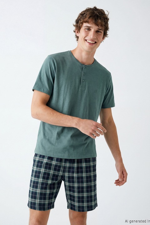 LC WAIKIKI, Pijama regular fit de bumbac, Verde persan