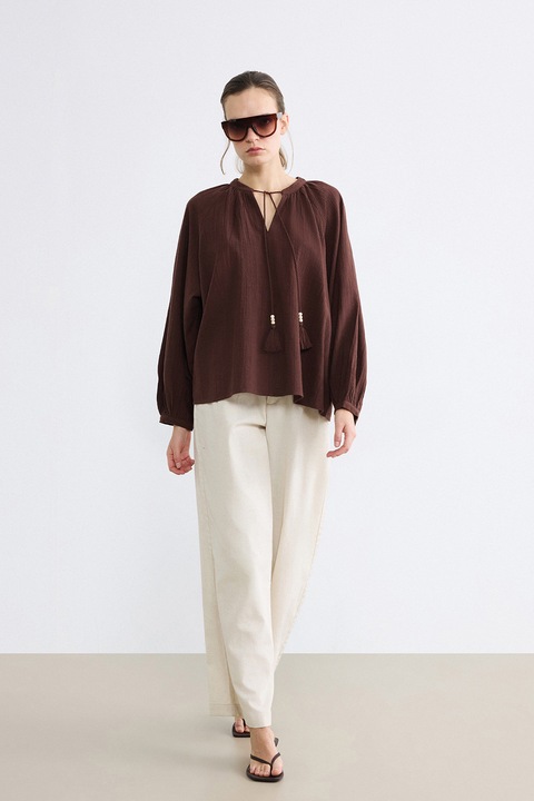 LC WAIKIKI, Bluza supradimensionata cu canafi, Maro cognac