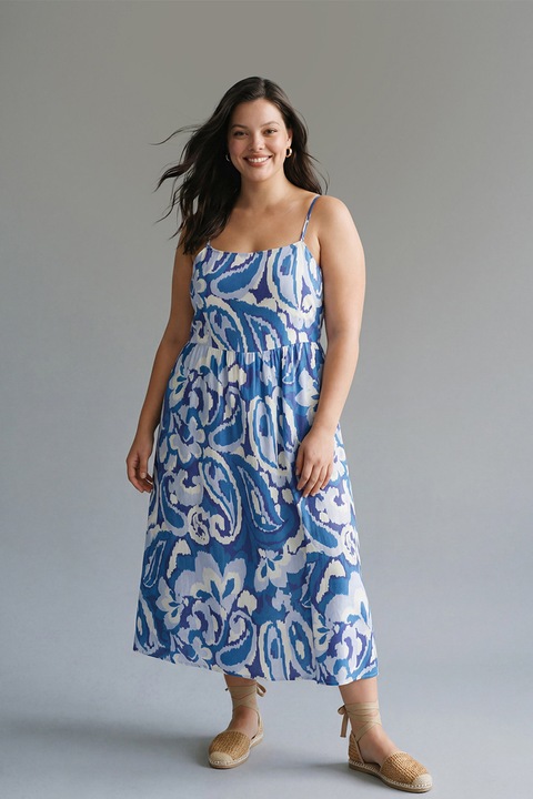 LC WAIKIKI, Rochie evazata cu model, Alb/Albastru