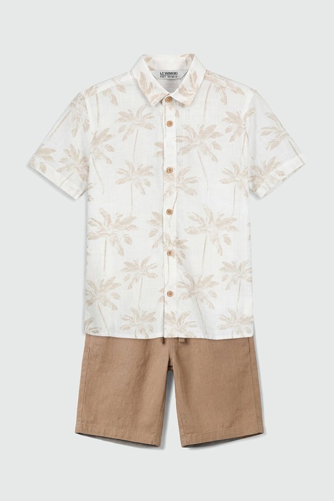 LC WAIKIKI, Set de camasa si pantaloni - 2 piese, Alb/Bej