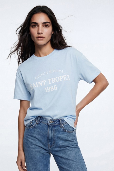 LC WAIKIKI, Tricou cu imprimeu Saint Tropez, Albastru glaciar