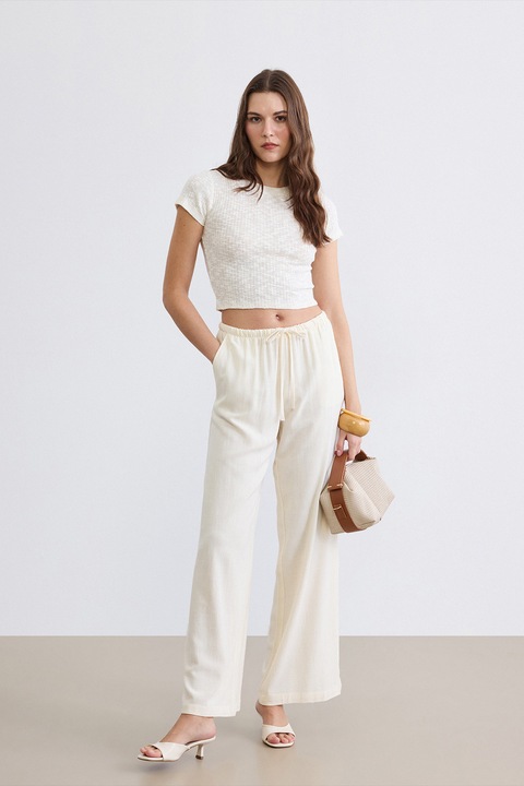 LC WAIKIKI, Pantaloni din amestec de in cu croiala ampla, Crem