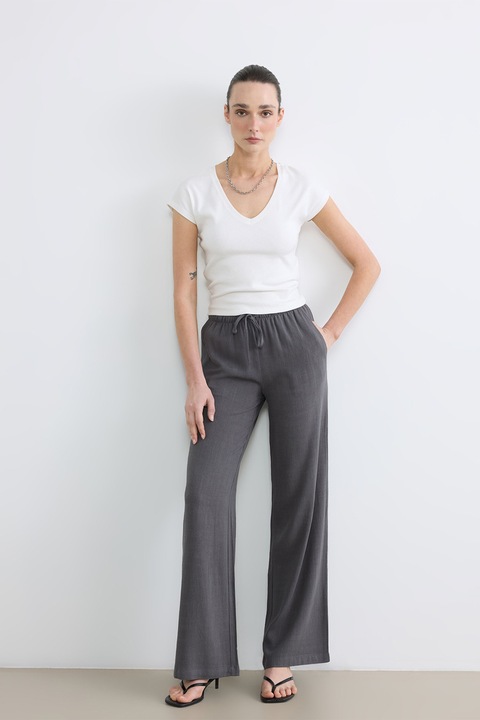 LC WAIKIKI, Pantaloni din amestec de in cu croiala ampla, Gri inchis