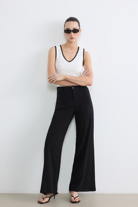 LC WAIKIKI, Pantaloni din amestec de in cu croiala ampla si talie inalta, Negru antracit
