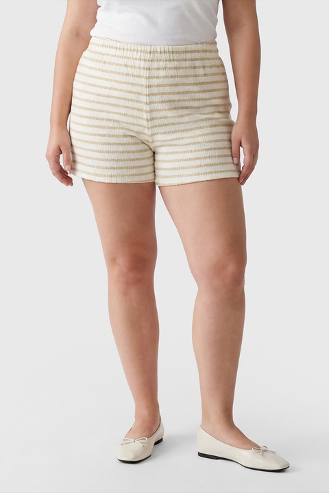 LC WAIKIKI, Pantaloni scurti cu model in dungi si talie elastica, Maro nisip/Crem