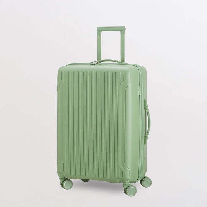 Troler Carpisa Flexitech, polipropilena + fibre naturale, valiza rigida, extensibila, 4 roti 360°, usoara, eco-friendly, verde menta