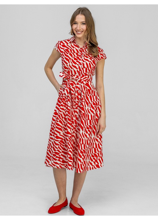 Rochie midi dama Perso, cu imprimeu, rosu, bumbac