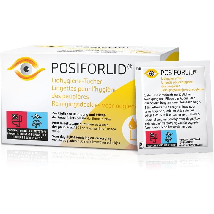 Servetele demachiante Posiforlid, 50 bucati, pentru pleoape