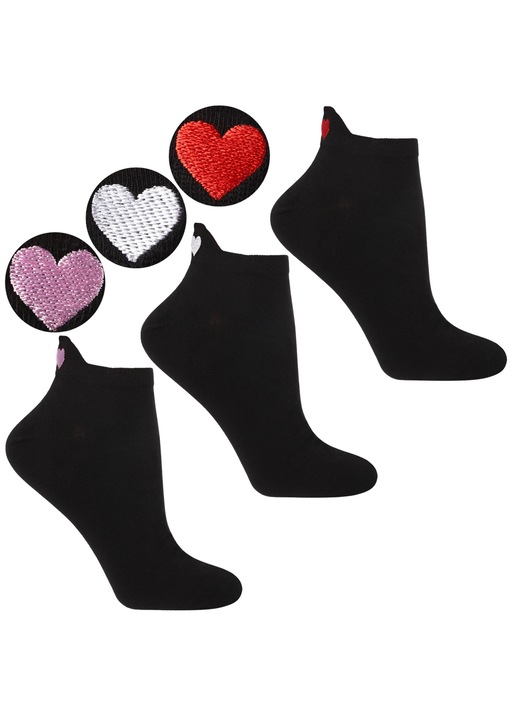 Sosete dama Moraj, stopki, 3-PAK, negru, 38-41, cu broderie in forma de inima