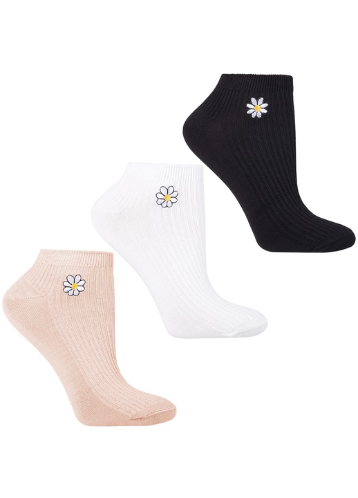 Sosete dama Moraj set 3-pak, prazkuite, cu detaliu brodat, multicolor, 38-41