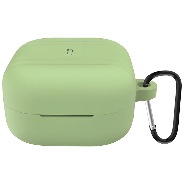 Husa pentru casti cu breloc carabina Bizon Case Headphone Silicone pentru Galaxy Buds 4 / 4 Pro, Verde deschis