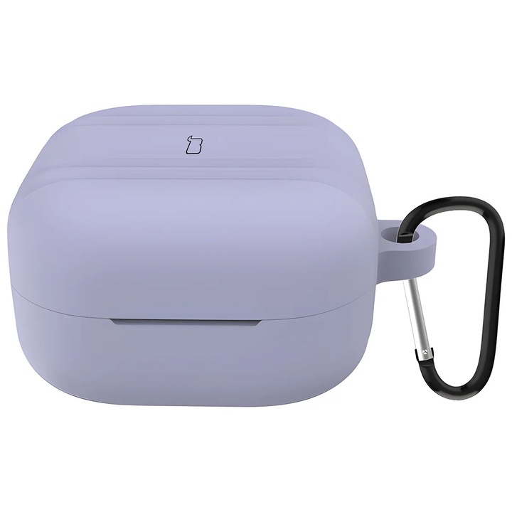 Husa pentru casti cu breloc carabina Bizon Case Headphone Silicone pentru Galaxy Buds 4 / 4 Pro, Gri
