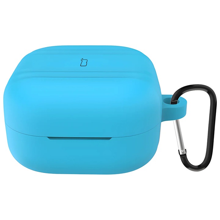 Husa pentru casti cu breloc carabina Bizon Case Headphone Silicone pentru Galaxy Buds 4 / 4 Pro, Albastru deschis