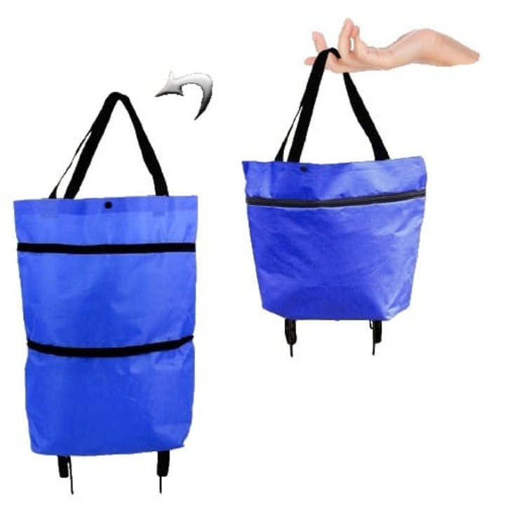 Geanta Pliabila, 2 in 1, Carucior cu Roti, pentru Cumparaturi, 19 l, Albastru, Plastic, 39 x 46 x 12 cm