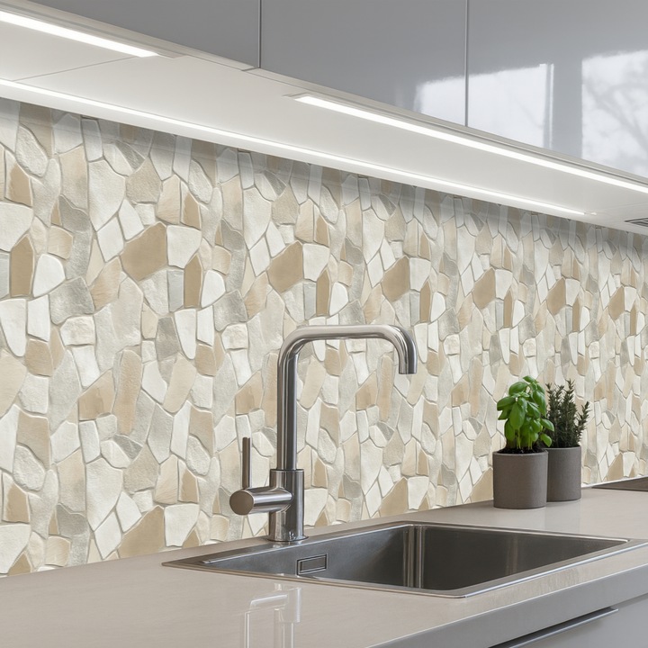 Panou bucatarie decorativ OnlyWow, antistropi, termorezistent, dimensiuni 500x60 cm, autoadeziv, aspect de sticla