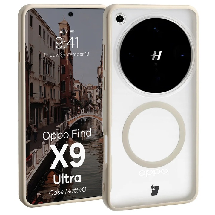 Husa compatibila cu Incarcare Magsafe Bizon Case MatteO pentru Oppo Find X9 Ultra, Colorata cu rama bej