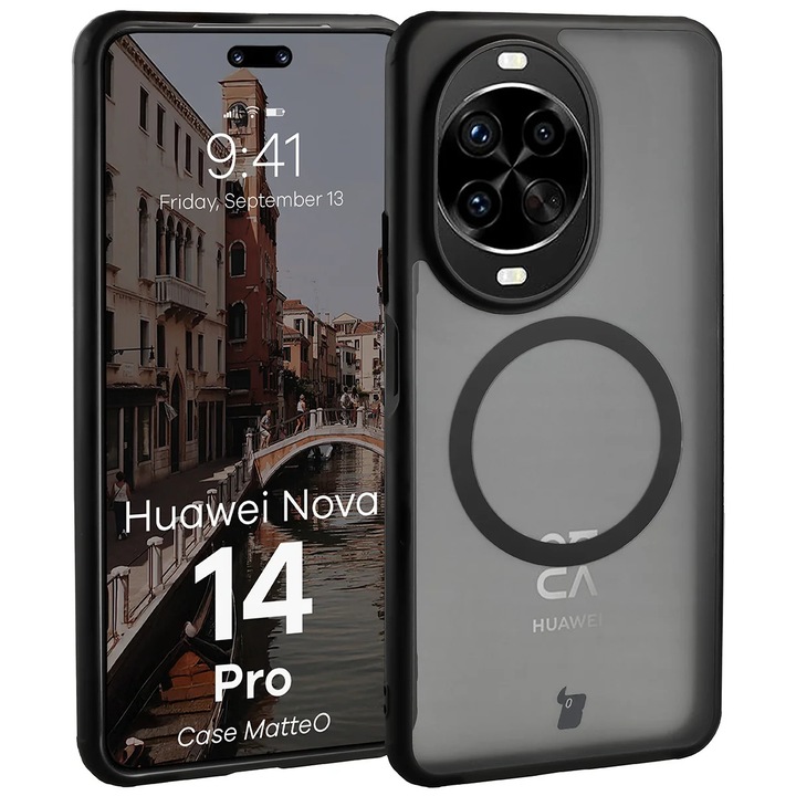 Husa compatibila cu Incarcare Magsafe Bizon Case MatteO pentru Huawei nova 14 Pro, Colorata cu rama neagra