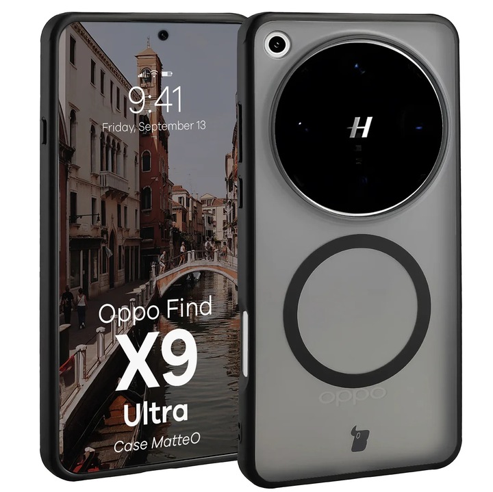 Husa compatibila cu Incarcare Magsafe Bizon Case MatteO pentru Oppo Find X9 Ultra, Colorata cu rama neagra