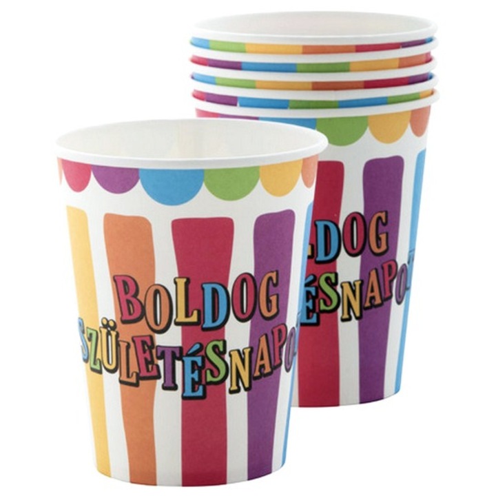 Pahar 250 ml cu dungi si buline La multi ani