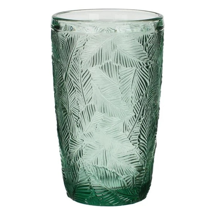 Pahar din sticla verde cu model frunze 380ml