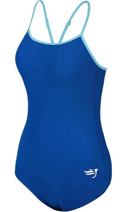 Costum de baie dama intreg, spate gol cu bretele incrucisate, croiala mulata, material elastic confortabil, design sexy si modern pentru plaja si piscina, Albastru, Marimea 2XL