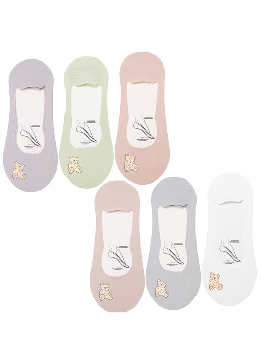 Sosete dama Moraj, set 6 piese, design cu motiv ursulet, pastel, 35-38