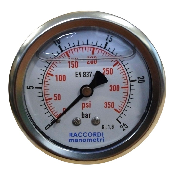 Manometru 63mm, 25 bar, cu racord 1/4", carcasa din inox