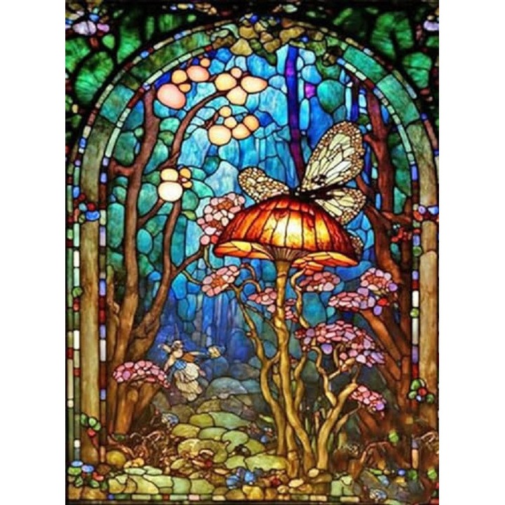 Pictura cu diamant, Ciuperca si Fluture, 30x40cm