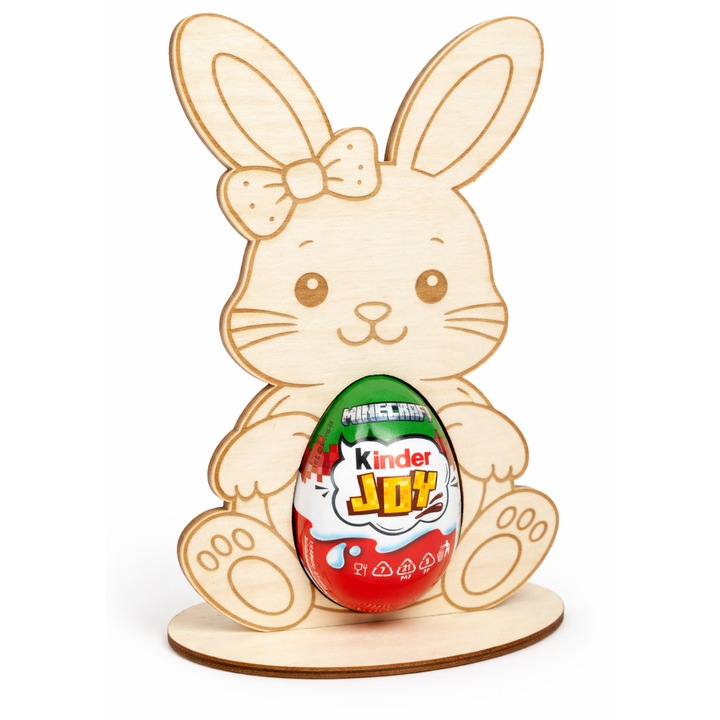 Suport ou Kinder din lemn, iepuras Paste, 15x10 cm, decor cadou copii, handmade, lemn de plop
