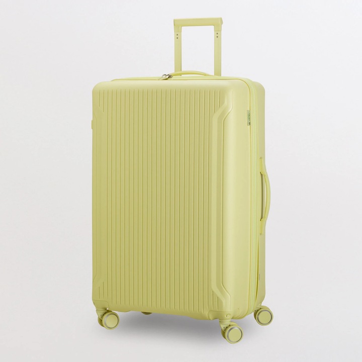 Troler Carpisa Flexitech, polipropilena + fibre naturale, valiza rigida, extensibila, 4 roti 360°, usoara, eco-friendly, galben pastel