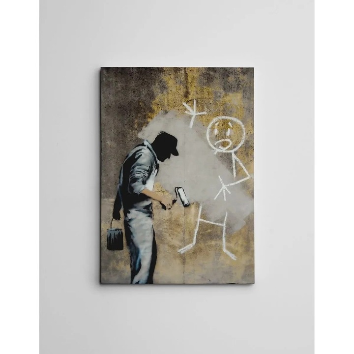 Tablou decorativ Re-Bloom, panza/lemn, gri/negru/auriu, 70 x 100 cm