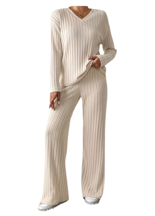 Compleu dama, set 2 piese bluza, pantalon, bej deschis, marimea L (40)