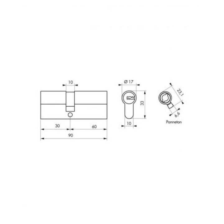 Cilindru 30 x 60 mm, standard, 5 chei plate reversibile, finisaj nichelat, SP