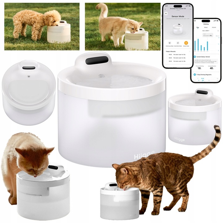 Set fântână pentru animale Hiigge, capacitate 2, 3L, design silențios, alb, 192x192x169, 5mm