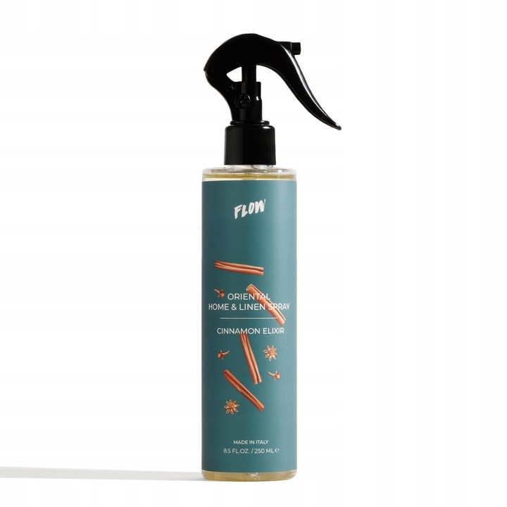 Odorizant de camera, Flow Perfumes Cinnamon Elixir, Parfum dulce condimentat cu scortisoara si vanilie, Aroma intensa, Efect de lunga durata, 250 ml