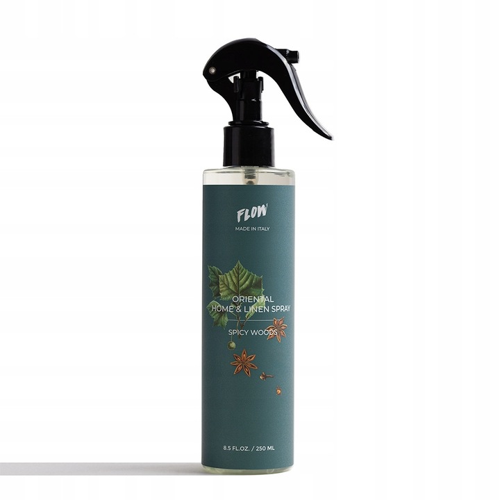 Odorizant de camera, Flow Perfumes Spicy Woods, Parfum lemnos condimentat cu vanilie si scortisoara, Aroma intensa, Efect de lunga durata, 250 ml