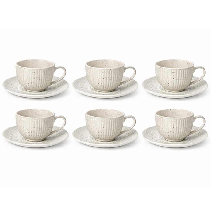 Set de 6 cesti cu farfurioare, portelan, pentru cafea sau ceai 190 ml